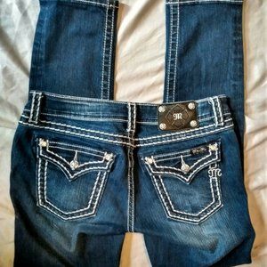 Miss Me Blue Jeans 30 Signature Skinny Fit Distressed Bold Stitch Bling Cowgirl